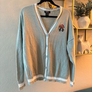 thorn & fable Light Green Cardigan sweater Mushroom Frog Patch size large L